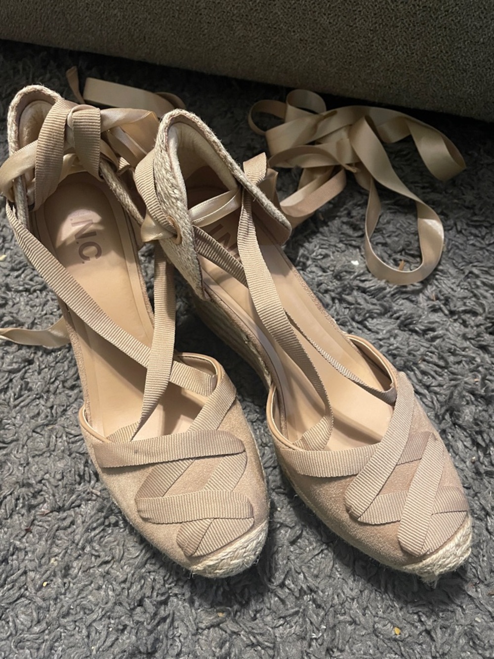 INC International Concepts Beige Lace-Up Espadrille Wedges